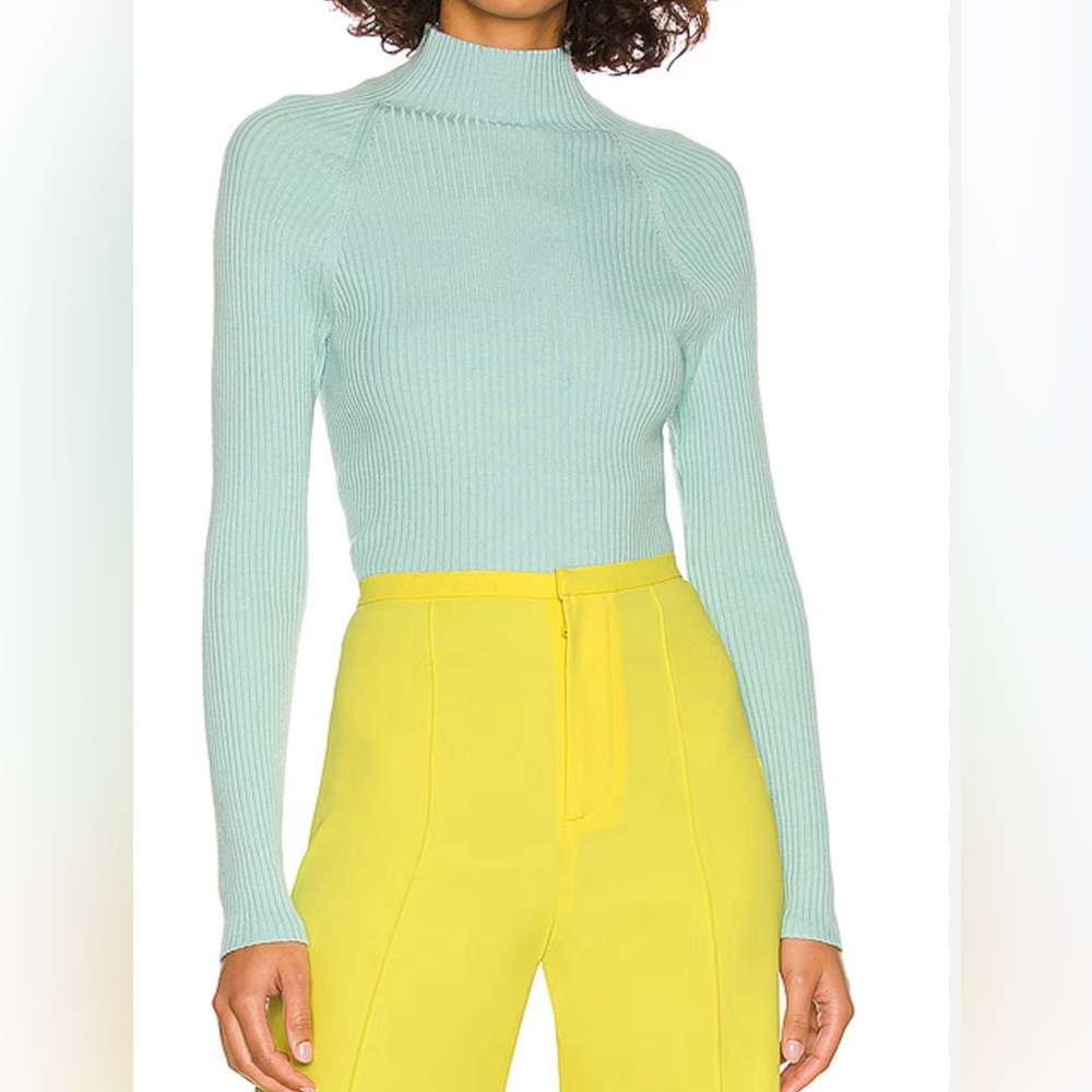 Alice + Olivia Irena Mock Neck Rib Sweater in Breeze Women’s XL NWT